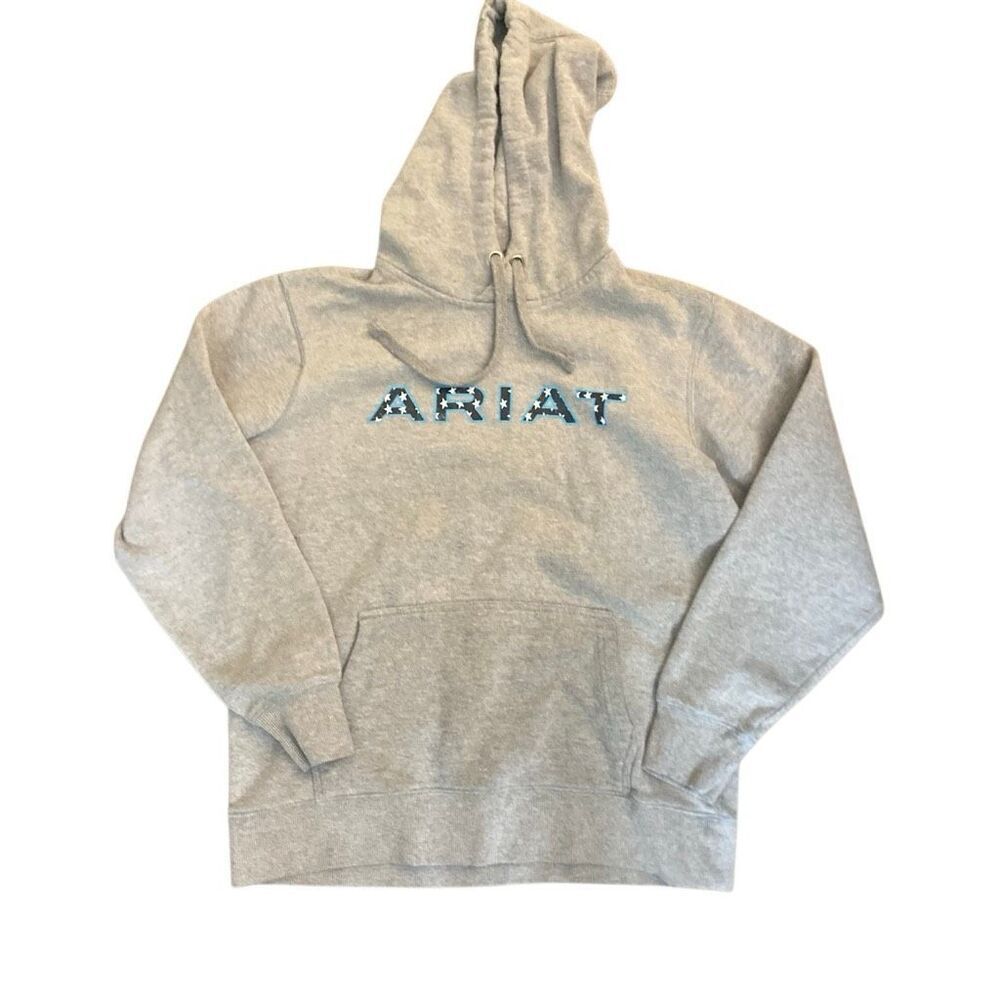 Ariat medium hoodie patriotic flag graphic gray white blue